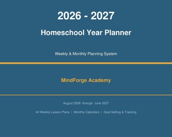Thuisschoolplanner 2026-2027 | Wekelijkse lesplannen Maandkalender | Thuisschoolorganisatie Afdrukbare pdf