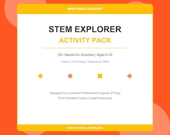 STEM Activity Printable Bundle, Science Experiments, Math Puzzles (Ages 5-10) (PDF Download)