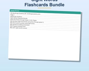 Sight Words Flashcards afdrukbaar | Dolch pre-primer tot graad 3 | PDF met 220 woorden leesoefening