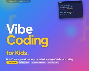 Vibe-codering voor kinderen van 10-14 jaar | Bouw 5 echte apps met AI | Coderen voor beginners met ChatGPT Claude afdrukbare werkmap pdf 65 pagina's