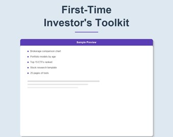 First Time Investor Toolkit | Portfolio Planner Brokerage Comparison ETF Tracker | Investing Printable PDF