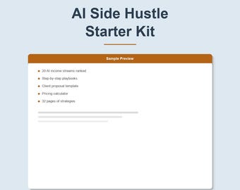 AI Side Hustle Guide: 20 Income Streams, Templates (Digital Download)
