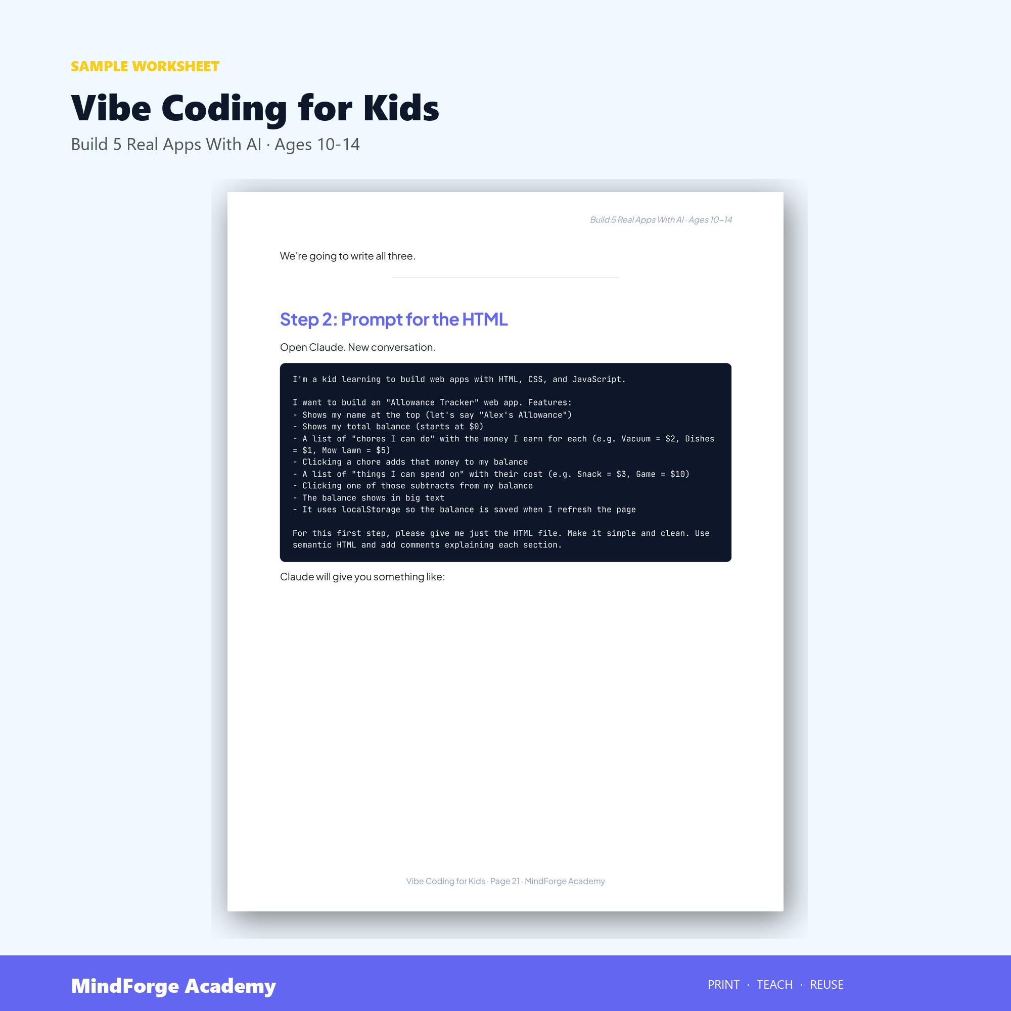 Kids Coding Workbook | Build 5 AI Apps Ages 10-14 (PDF Download) - Etsy ...