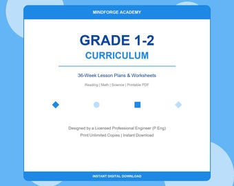 Homeschoolcurriculum K-2 | 36 weken lesplannen wiskunde en wetenschappen lezen | Afdrukbare pdf-bestand vroege basisschool