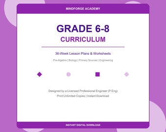 Bundel met werkbladen voor middelbare scholen | Curriculum pre-algebra biologie afdrukbaar | Pdf-download voor groepen 6-8