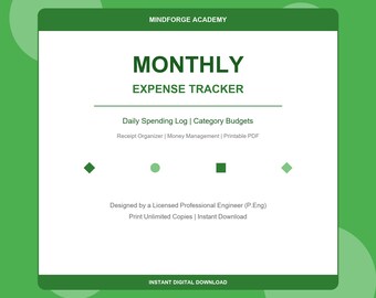 Monthly Expense Tracker Printable | Daily Spending Log Budget Worksheet | Personal Finance PDF
