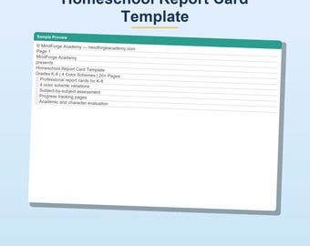 Rapportkaartsjabloon voor thuisonderwijs | K-8 Progress Tracker 4 kleurenschema's | Afdrukbare cijferkaart pdf