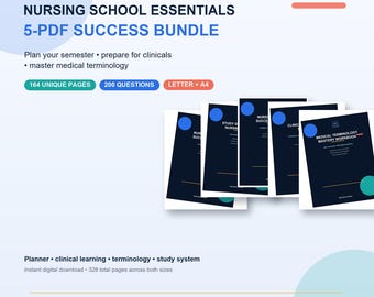 Nursing School Essentials Bundle: Planner, Clinical Learning Templates, Medical Terminology Workbook PDF