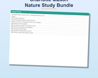 Natuurstudiebundel Charlotte Mason | Natuurdagboek speurtocht plant dierenlogboek | Pdf voor thuisonderwijs