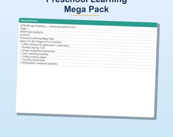 Afdrukbaar leerpakket voor kleuters | Letter overtrekken Nummer overtrekken Vormen Tellen | 30+ pagina's pdf
