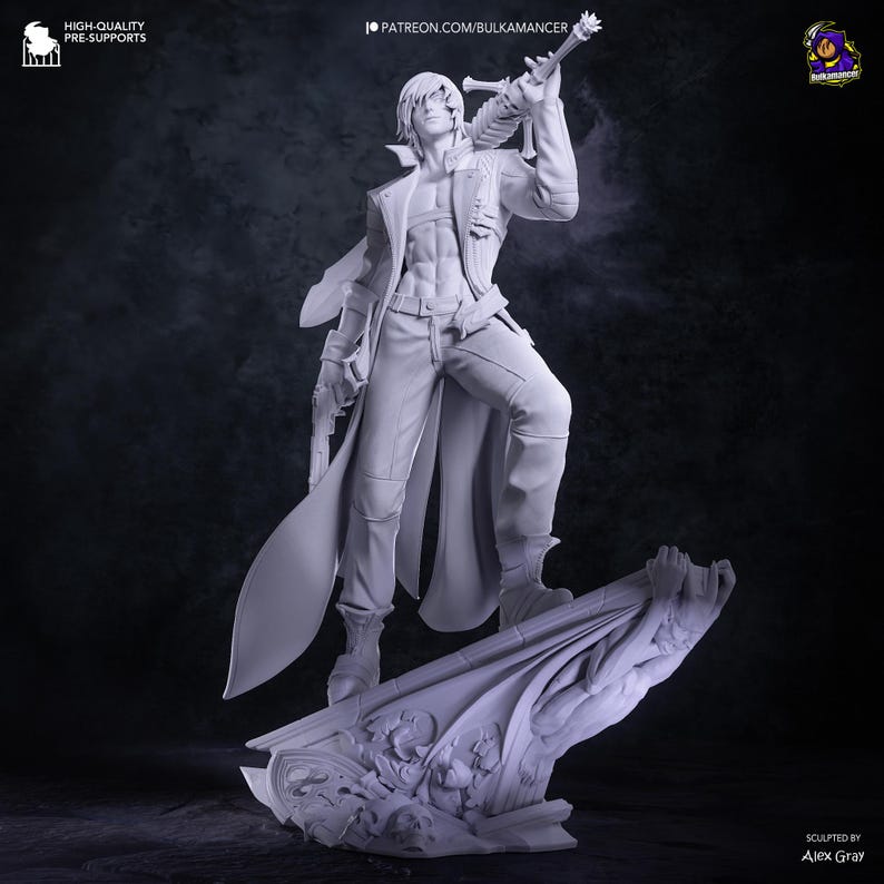 Devil May Cry 3 Dante Statue | Unpainted Resin Model Kit | 14K 3D Printed Fanart Figure with a coat