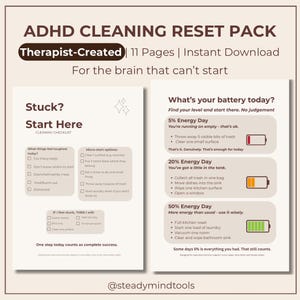 ADHD Cleaning Planner Printable | Therapist-Created | Low-Energy Cleaning Checklist | Executive Dysfunction Home Reset