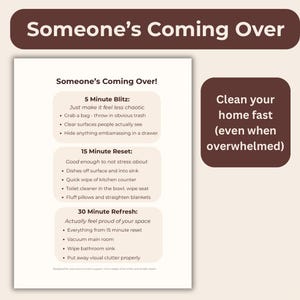 Lista de limpieza para casos de pánico por TDAH (imprimible) / Lista de verificación de limpieza para cuando alguien viene de visita / Limpieza de 5, 15 y 30 minutos / Disfunción ejecutiva / Tamaños A4 y carta estadounidense