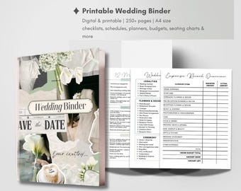Planificador de bodas imprimible Carpeta de bodas de lujo PDF Libro de planificación de bodas de 12 meses Planificador de bodas estético Lista de verificación de bodas Fuga G