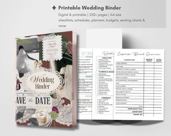 Planificador de bodas imprimible, carpeta de bodas de lujo en PDF, libro de planificación de bodas de 12 meses, planificador de bodas estético, lista de verificación de bodas, fuga