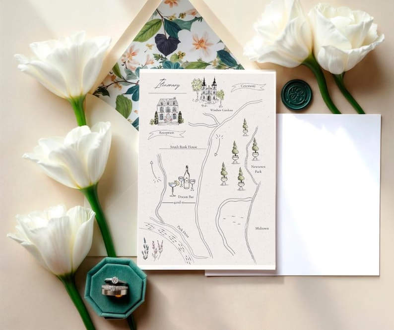 Creador de mapas de boda DIY, mapas de boda personalizados, mapas para guardar la fecha y mapas de itinerario, plantilla de invitación de mapa de boda, ilustración de mapa de boda imagen 2