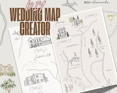 DIY Wedding Map Creator, Custom Wedding Maps, Save the Date Maps & Itinerary Maps, Wedding Map Invitation Template, wedding map illustration