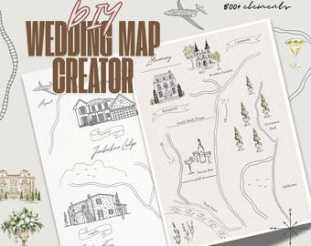 DIY Hochzeitseinladungskarte, Save the Date Maps & Reiseplan, Hochzeitseinladung Vorlage, Hochzeitskarten Illustration
