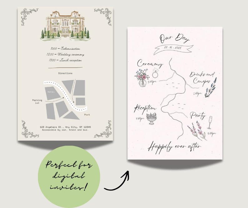 Creador de mapas de boda DIY, mapas de boda personalizados, mapas para guardar la fecha y mapas de itinerario, plantilla de invitación de mapa de boda, ilustración de mapa de boda imagen 6