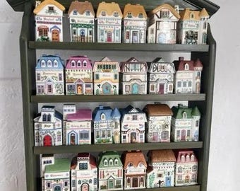 Lenox Spice Village Complete Set of 24 Spice Jars & Rack - Charming Collectible Houses 1989 Kitchen Decor