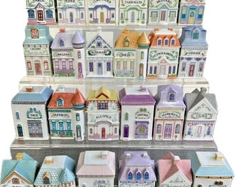 Lenox Spice Village vintage de 1989: juego completo de 24 casas, sin estante, nuevo