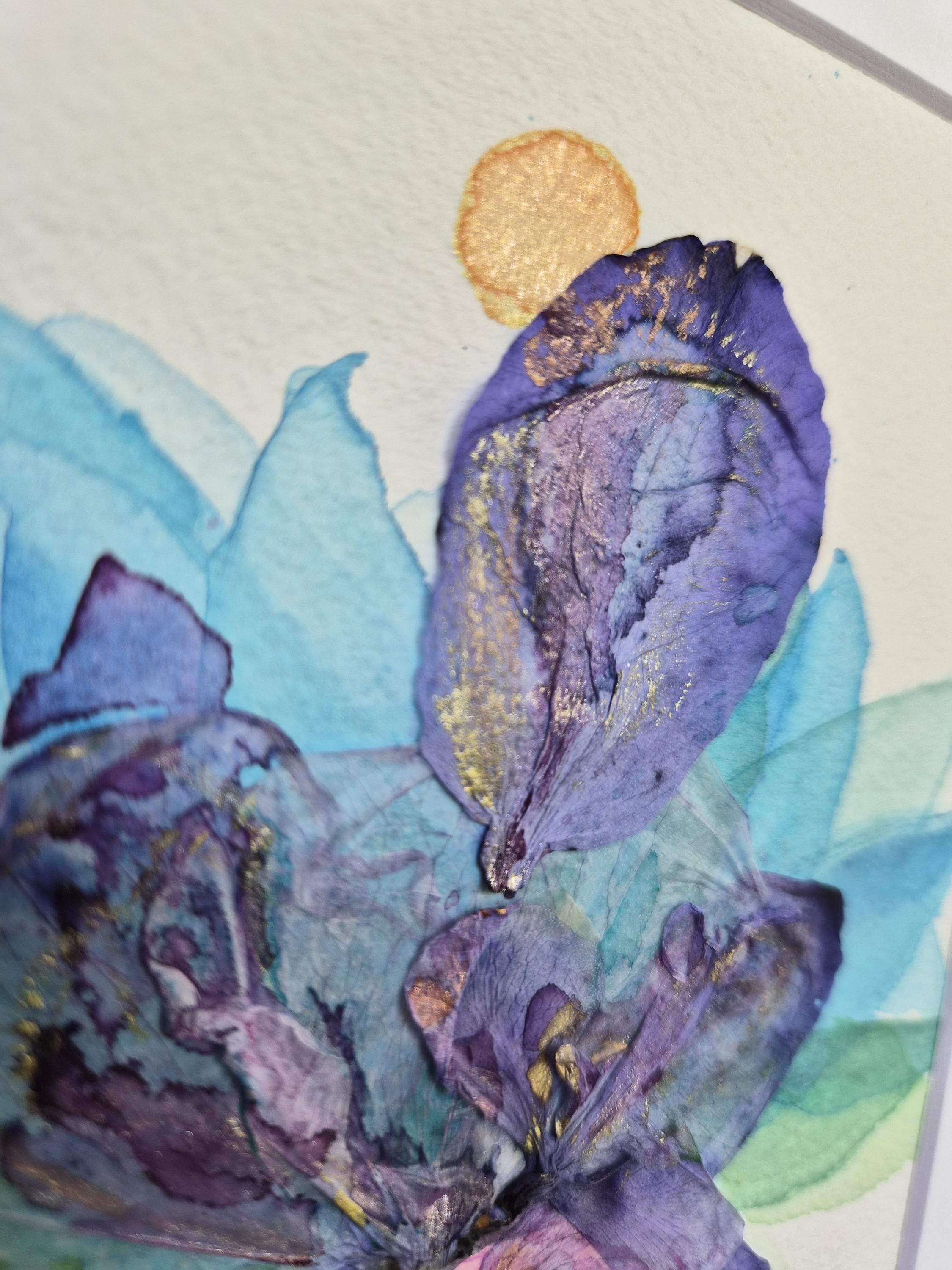 Abstract Botanical Watercolor Painting, Pressed Petals, Original Art ...