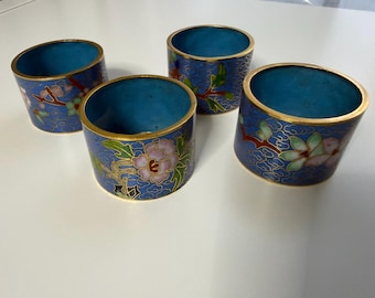 Set of four vintage Chinese cloisonne enamel floral Napkin Rings