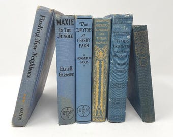 Random Books of blue Vintage and Antique books that are published between 1800-1960, Shades of Blue 5 Count Old Vintage Antique hardcover