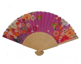 Vintage Feng Shui violette Chinese handwaaier voor verzamelen, evenementen of shows, prachtige bloemen violette handwaaier is geborduurd met kleur bloemen