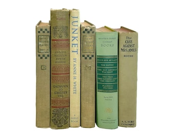 Random Books of green Vintage and Antique books that are published between 1800-1960, Shades of green 5 Count Old Vintage Antique hardcover
