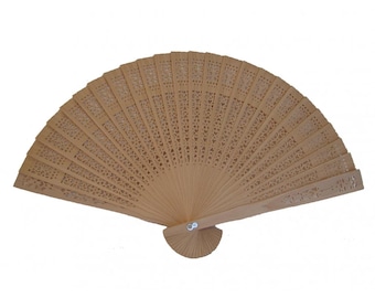 Vintage Feng Shui originele Chinese sandelhouten handwaaier voor verzamelen, evenementen of shows, prachtige levendige houten handwaaier met doek aan de rand