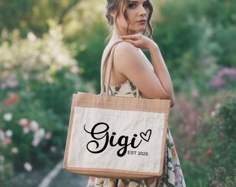 Personalized Gigi Jute Tote Bag, Grandma Gift