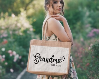 Personalized Grandma Jute Tote Bag, Mother's Day Gift