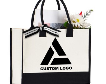 Sac fourre-tout avec logo personnalisé, photo ou texte personnalisé, détail du ruban