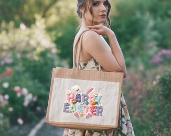 Sac fourre-tout de Pâques en jute, design printanier