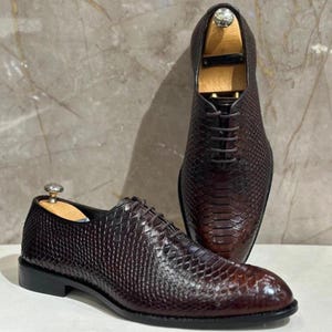 Oxfords artesanais em couro de píton | Sapatos sociais exóticos masculinos
