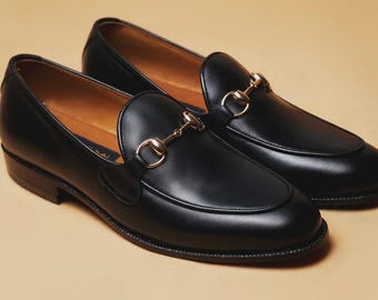 Mocassini da uomo fatti a mano in pelle Oxford nera con morsetto – Scarpe eleganti slip-on di lusso per l'ufficio.