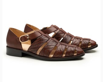 Handmade Men's Woven Leather Sandals Bespoke Dress Shoe