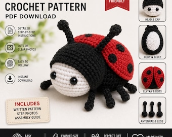 Ladybug Crochet Pattern PDF, Amigurumi Ladybug Plush Tutorial, Digital Download
