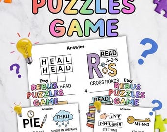 Printable Rebus Puzzles Game Bundle, Picture Quiz (Digital Download)