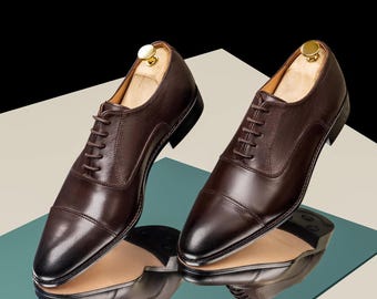 Bruine kalfsleer Oxford-geklede schoenen heren – formele schoenen bruiloft