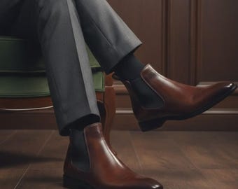 Handmade Brown Leather Chelsea Boots | Classic Formal & Casual Ankle Boots| Italian style shoes