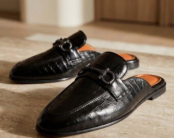 Sandalias tipo mule de cuero negro hechas a mano para hombre – Sandalias minimalistas sin cordones