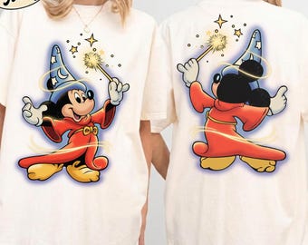 Chemise rétro Disney Fantasia Mickey Sorcier 2 faces couleurs confort, chemise assortie Disneyland 2026, chemise de spectacle fantastique Disney World