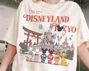 Camiseta retro de Mickey y sus amigos de Disneyland Tokio, Japón, 1983, camiseta del Castillo Mágico de Disney, top de Mickey con globo, conjunto de Disney 2026