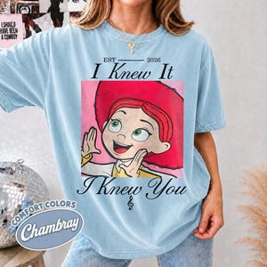 Watercolors TS Jessie Toy Story 5 Comfort Colors Shirt, Retro I Knew It I Knew You, Disneyland Toy Story Family Matching Tee ChamBray/Light Blue