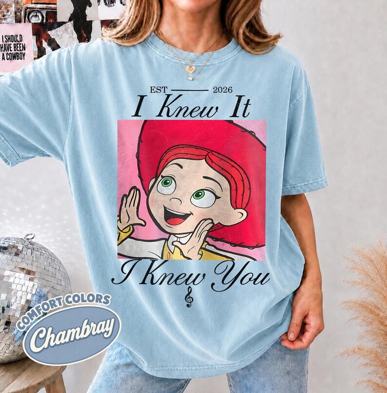 Watercolors TS Jessie Toy Story 5 Comfort Colors Shirt, Retro I Knew It I Knew You, Disneyland Toy Story Family Matching Tee ChamBray/Light Blue