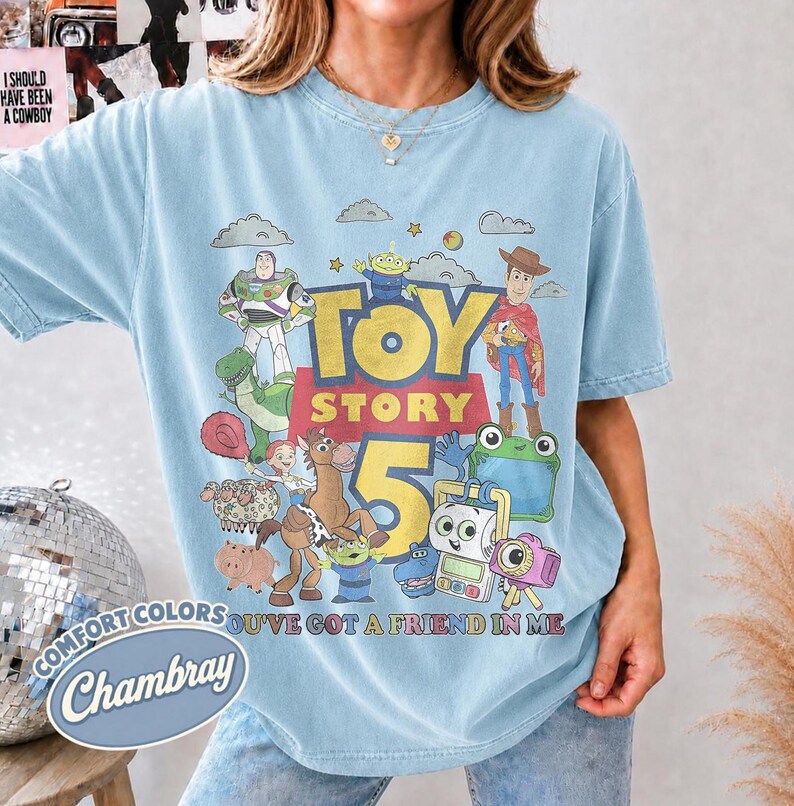 Toy Story 1995 Retro Comfort Colors Shirt, Woody Buzz Lightyear Rex Tee, WDW Disneyworld Family Vacation 2026 Trip,Pixar Fest ChamBray/Light Blue