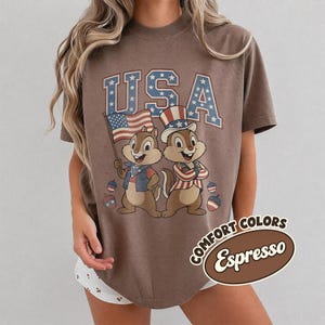 Comfort Color Disney USA Shirt, Chip and Dale 4th of July T-Shirt, Disney Independence Day Shirt, Disneyworld American Flag Shirts Espresso