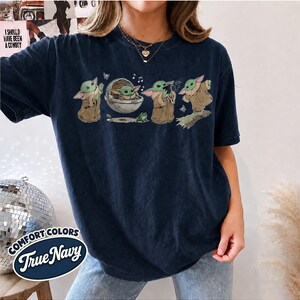 Retro Star Wars Grogu Shirt, Cute Baby Yoda Tee, baby Yoda Sweatshirt, Disney World Gift, Unisex Comfort Colors Star Wars Shirt True Navy